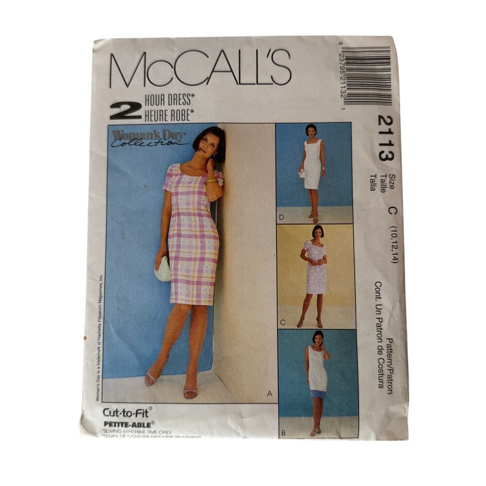 Dress Sleeveless Short Sleeve Darts Petite-able 10,12,14 Pattern McCalls 2113